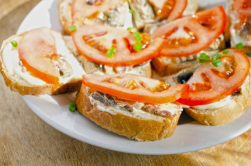 Tasty sandwich with sprats