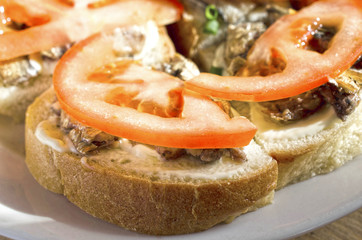 Tasty sandwich with sprats