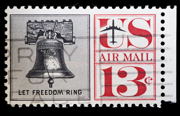 United States used postage stamp showing the Liberty Bell