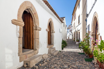 Medieval Sephardic Synagogue (13th / 14th century) in the left in Castelo de Vide, Portalegre, Alto...
