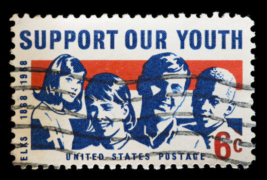 United States used postage stamp showing a group of teenegers