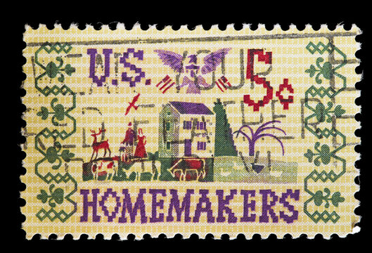 United States used postage stamp showing homemade stitchwork