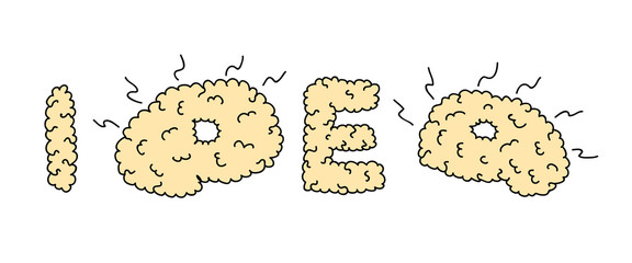 Idea inscription based on brain gyrus look. Brain convolutions. Colored, with outline contour. Hand drawn vector illustration.