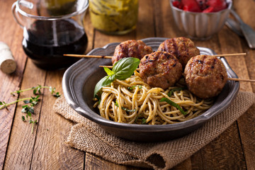 Turkey meatballs on wooden skewers