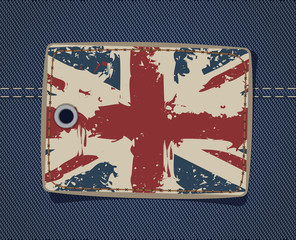 British flag on label on jeans