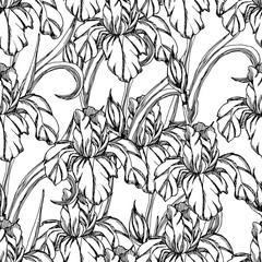 Seamless pattern.Vector decorative of iris flowers