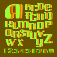  Hand drawn vector alphabet. Letters and numbers. 