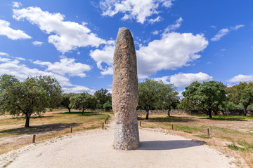 The Standing Stone / Menhir of Meada, the largest of the Iberian Peninsula. A mysterious monument from prehistory, with a phallic shape and representing fertility. Castelo de Vide, Portugal.