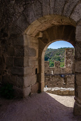 Fototapeta na wymiar Bailey entrance of the Templar Castle of Almourol. One of the most famous castles in Portugal. Built on a rocky island in the middle of Tagus river.