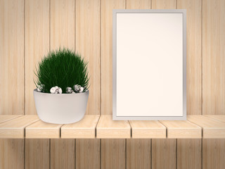 blank picture frame on shelf