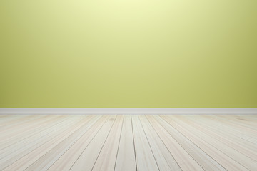 Empty interior light yellow room with wooden floor, For display