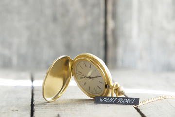 Naklejka premium Today idea, text and pocket watch.
