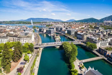  Aerial view of Leman lake -  Geneva city in Switzerland © Samuel B.