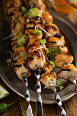 Chicken kabobs with sweet and sour sauce