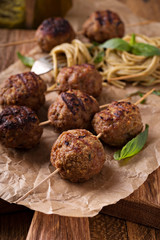 Turkey meatballs on wooden skewers