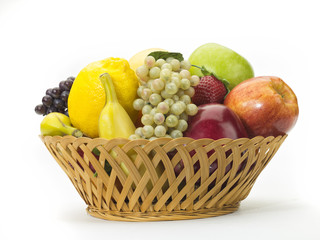 tasty summer fruits in backet isolated on white