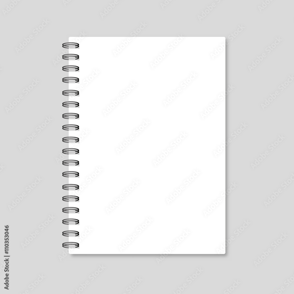 Poster blank realistic spiral notepad notebook isolated on white vector. template notebook. blank cover des