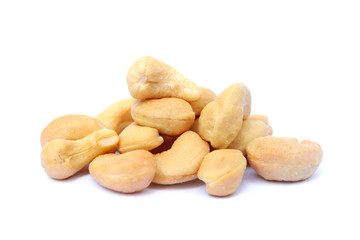 Roasted salted cashews isolated on a white background