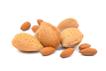 Fruits of almonds isolated on white background
