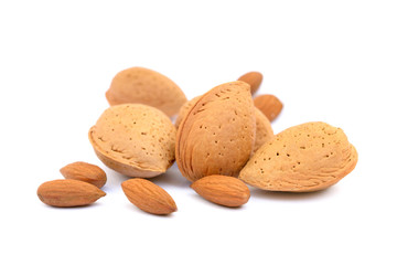 Fruits of almonds isolated on white background