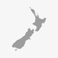 Map of New Zealand in gray on a white background