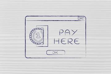 insert coin pay here pop-up message with text Pay Here