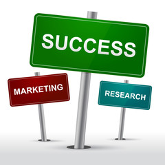 Success, marketing and research signs vector illustration