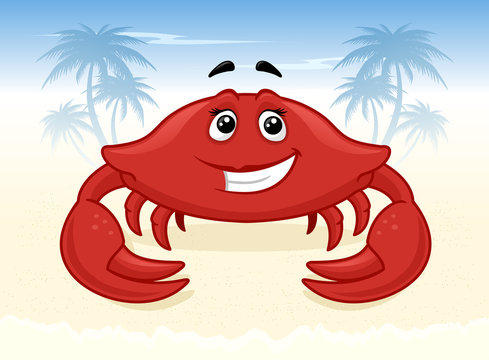 Cartoon crab on the beach vector illustration