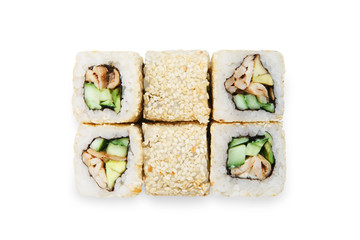 Set of sushi rolls isolated at white