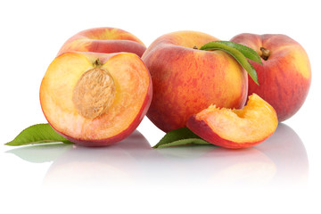Fototapeta na wymiar Pfirsich Pfirsiche Frucht Früchte geschnitten Hälfte Obst Frei