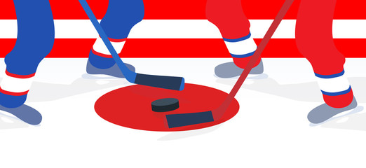 Ice Hockey Player with Stick and Puck. Vector Illustration.