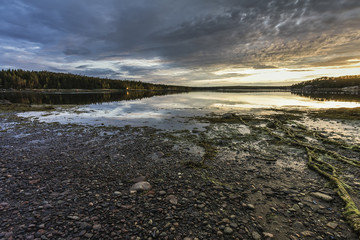 Fototapeta premium Sunset over White Sea in Russia
