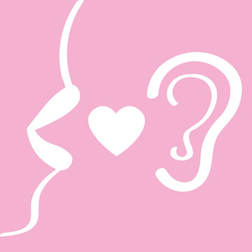 women's lips say, in your ear, the concept of gossip, seduction, secret information, vector illustration flat style. symbol.