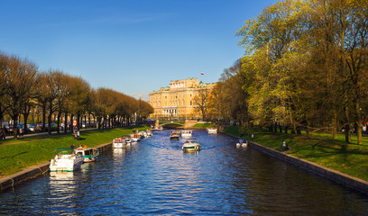 Fototapeta na wymiar View of the Mikhailovsky Castle and the river Moyka. Saint Petersburg. Russia.