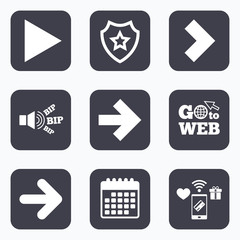 Arrow icons. Next navigation signs symbols.