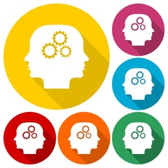 Mind long shadow vector icons set