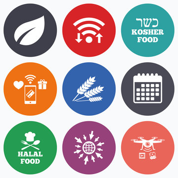 Natural food icons. Halal and Kosher signs.