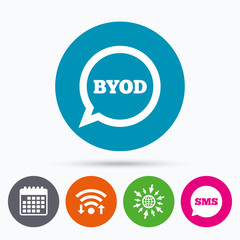 BYOD sign icon. Bring your own device symbol.