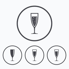 Champagne wine glasses signs. Alcohol drink.