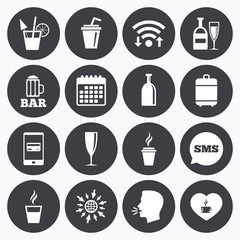 Beer, coffee and tea icons. Alcohol drinks.