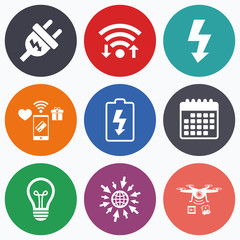 Electric plug sign. Lamp and battery low.