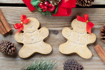 close-up shot of gingerbread cookies with pine cones.