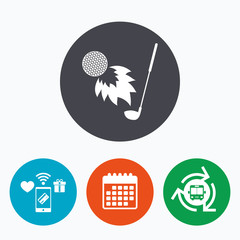 Golf fireball with club sign icon. Sport symbol.