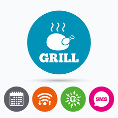 Chicken grill sign icon. Hen bird meat symbol.