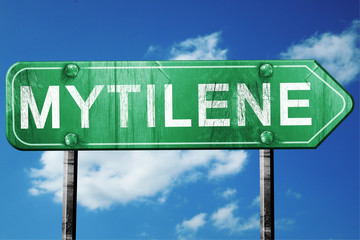 Mytilene, 3D rendering, a vintage green direction sign