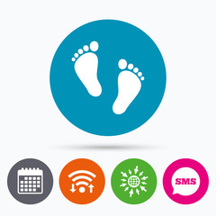 Child pair of footprint sign icon. Barefoot .