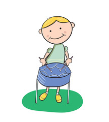 Boy , man playing, beating steel pan, drum music