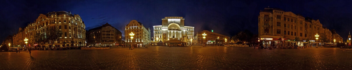 Fototapeta na wymiar Panorama with Victory Square in Timisoara, Romania, illuminated