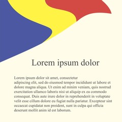 Rumanian flag background. Red, yellow, blue flag on light pink background, grey Lorem ipsum, vector