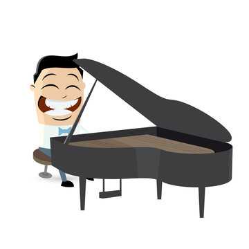 funny cartoon man playing piano